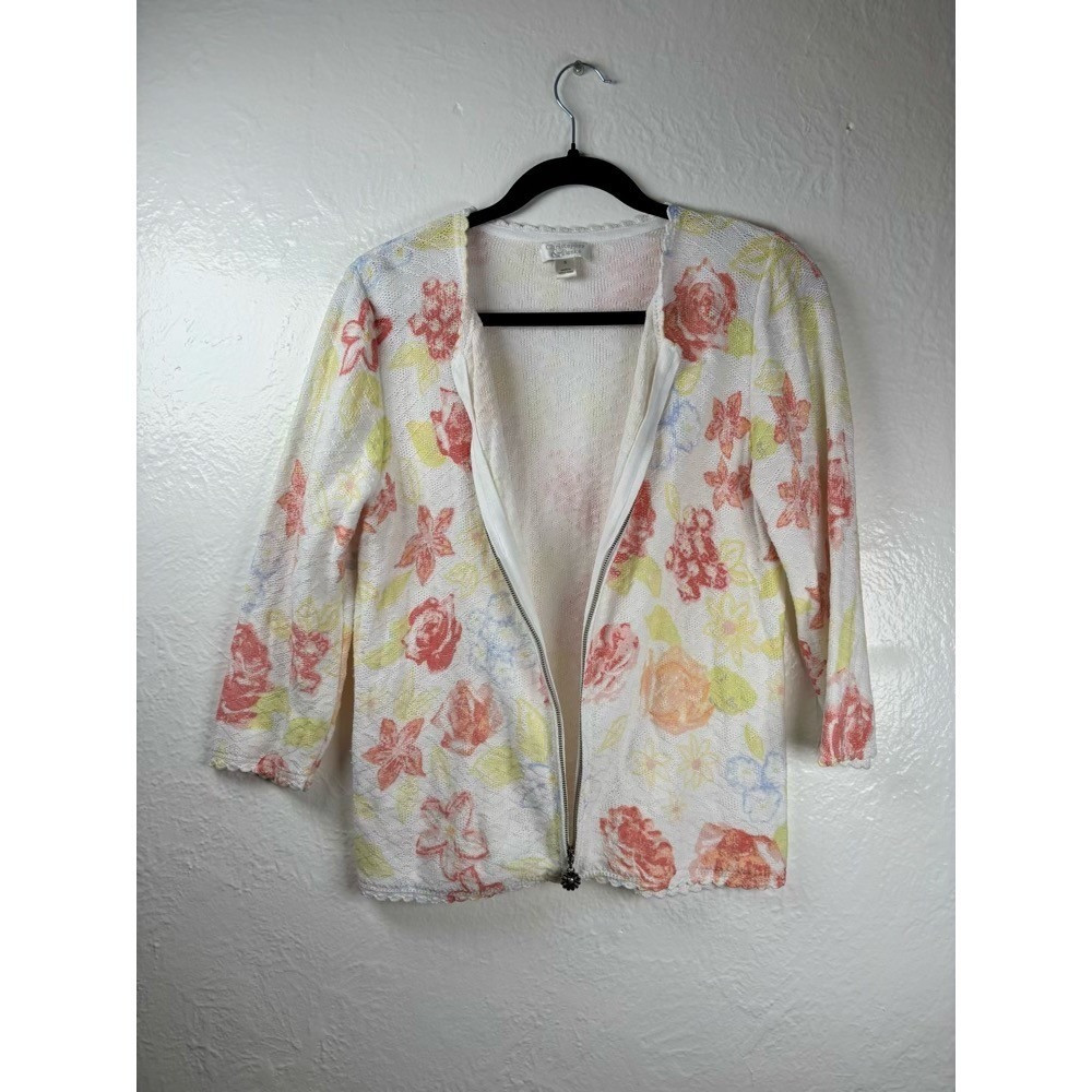 Vintage Christopher & Banks Floral Zip Up Cardigan Sweater Small Cottage Grandma - Picture 4 of 15